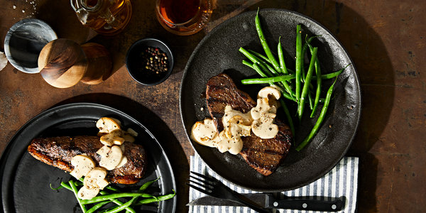 ANNIVERSARY GRILLED SIRLOIN WITH PEPPERCORN MUSHROOM SAUCE